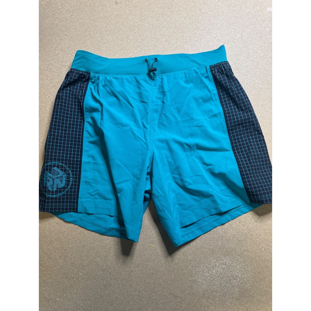 Under Armour Project Rock Men's Training Shorts‎ Teal Blue Grid Athletic Large